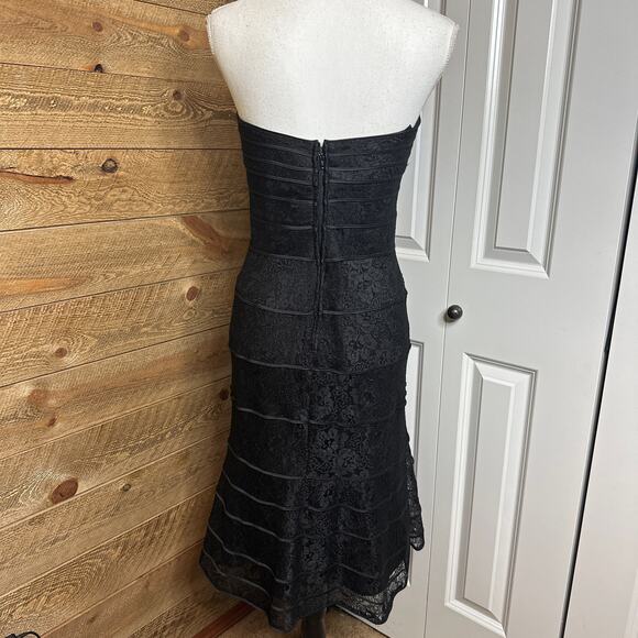 Title: Vintage Tadashi Black Lace Strapless Evening Dress Size 8 - Picture 3 of 5